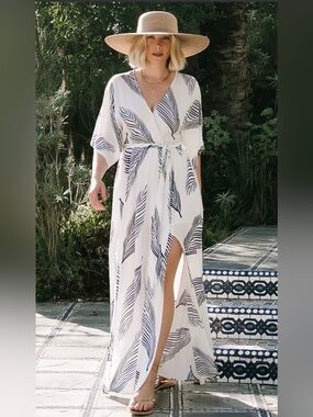 Baltic Born Corinth Maxi Dress with Navy Leaf Motif